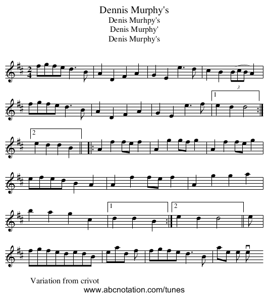 Dennis Murphy's - staff notation
