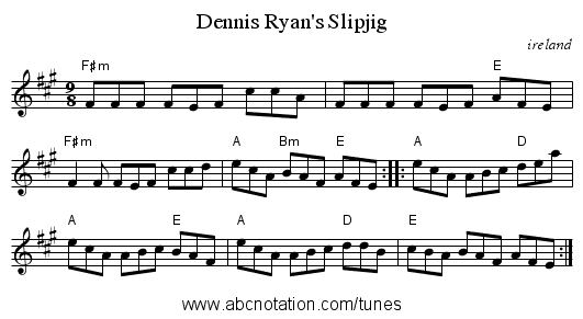 Dennis Ryan's Slipjig - staff notation