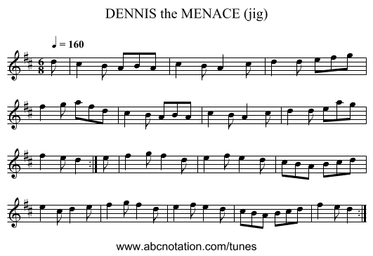 DENNIS the MENACE (jig) - staff notation