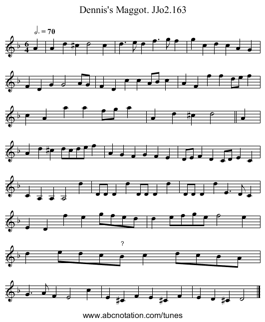 Dennis's Maggot. JJo2.163 - staff notation
