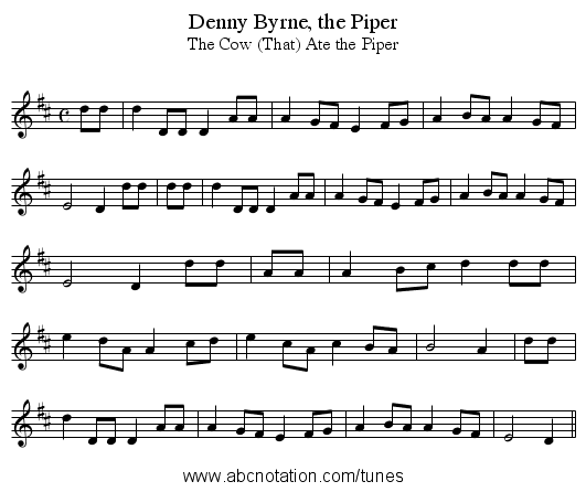 Denny Byrne, the Piper - staff notation