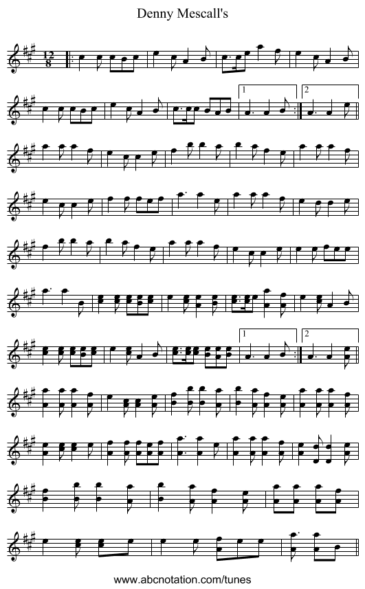 Denny Mescall's - staff notation