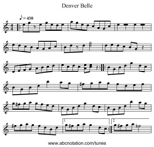 Denver Belle - staff notation