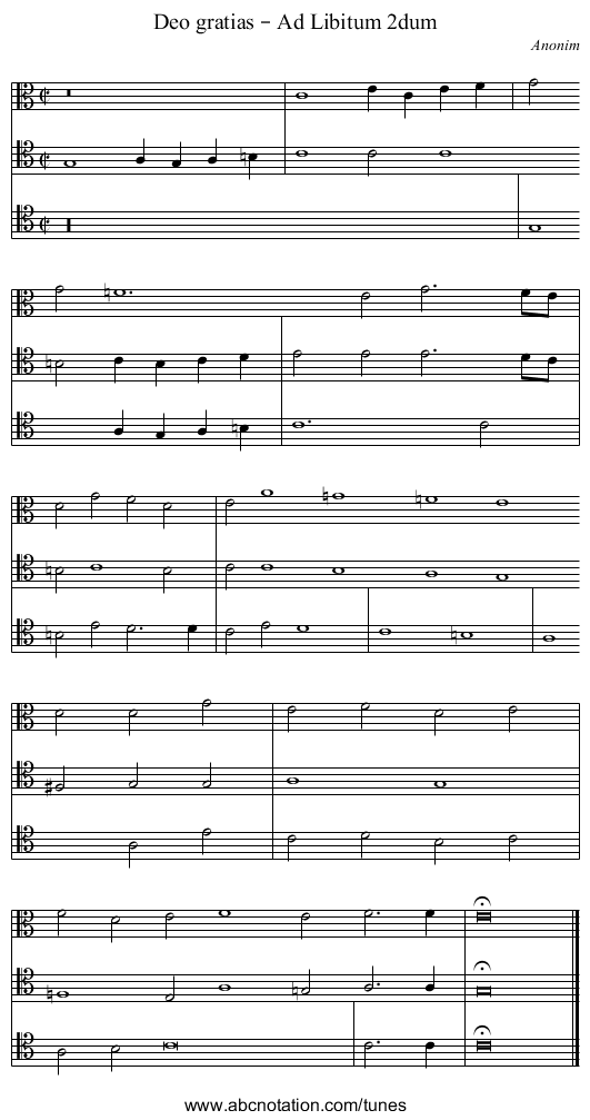 Deo gratias – Ad Libitum 2dum - staff notation