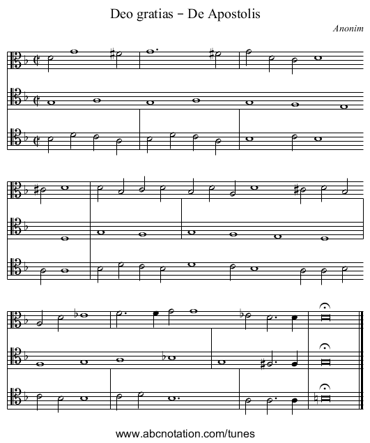 Deo gratias – De Apostolis - staff notation