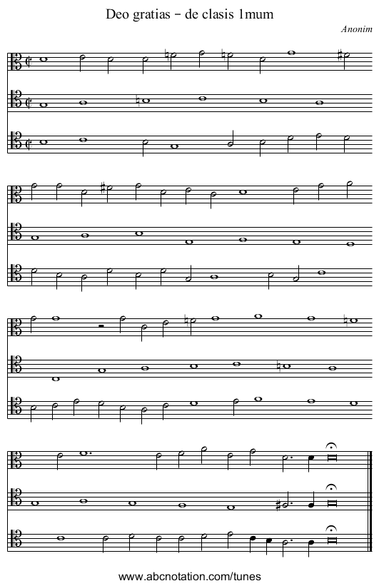 Deo gratias – de clasis 1mum - staff notation