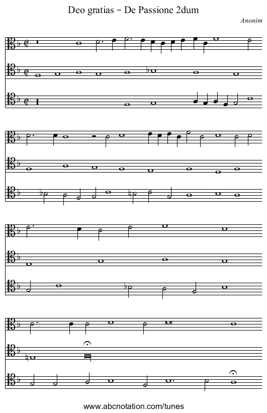 Deo gratias – De Passione 2dum - staff notation