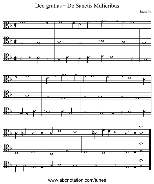 Deo gratias – De Sanctis Mulieribus - staff notation