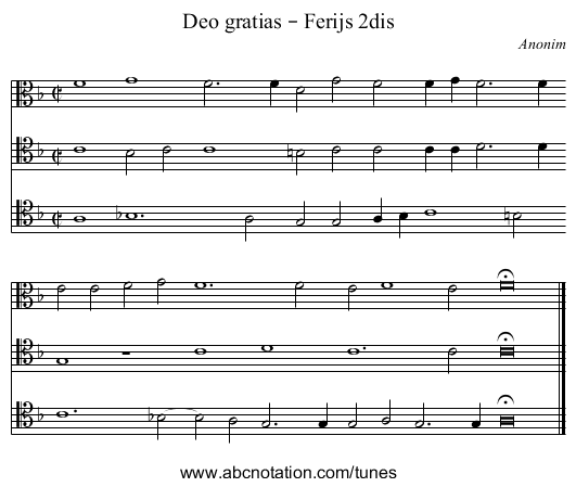 Deo gratias – Ferijs 2dis - staff notation