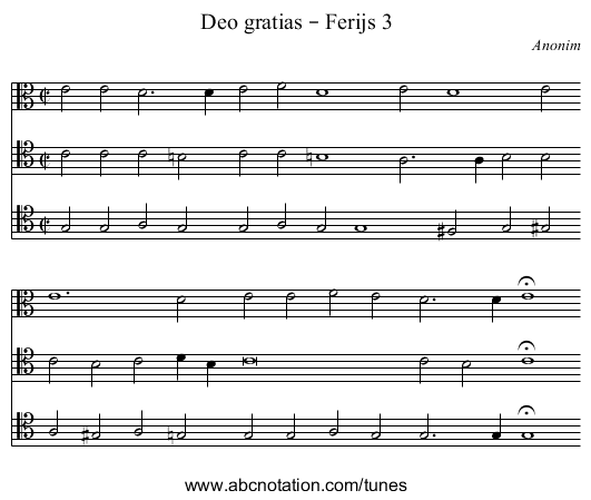 Deo gratias – Ferijs 3 - staff notation