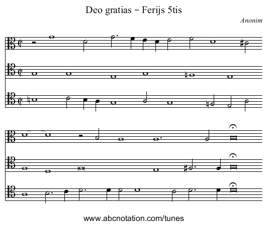 Deo gratias – Ferijs 5tis - staff notation