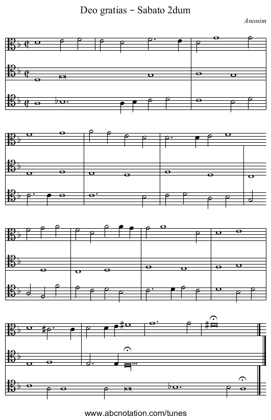 Deo gratias – Sabato 2dum - staff notation