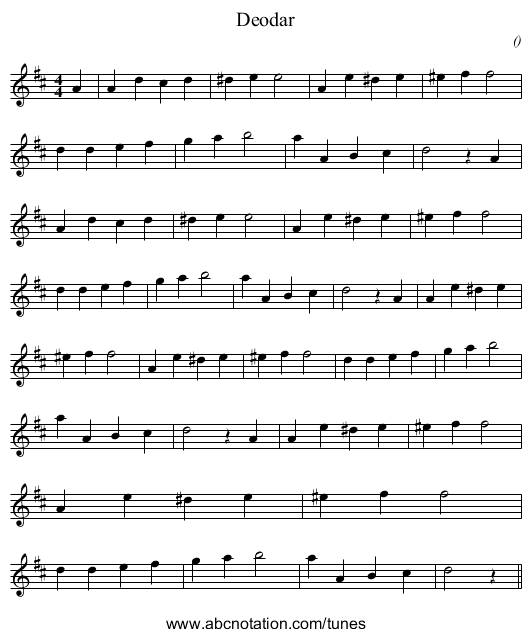 Deodar - staff notation