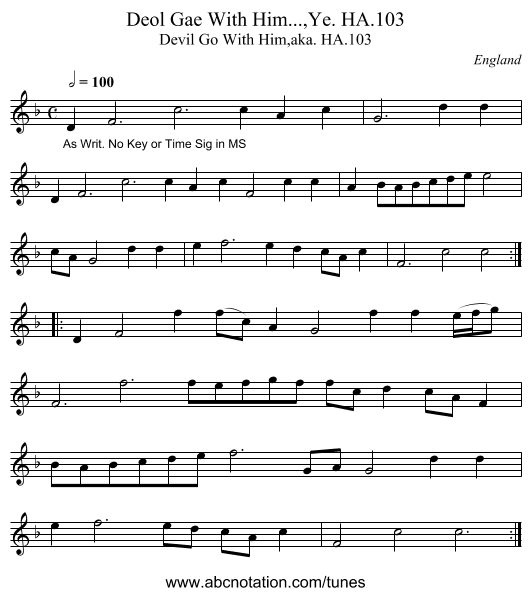 Deol Gae With Him...,Ye. HA.103 - staff notation