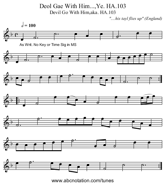 Deol Gae With Him...,Ye. HA.103 - staff notation