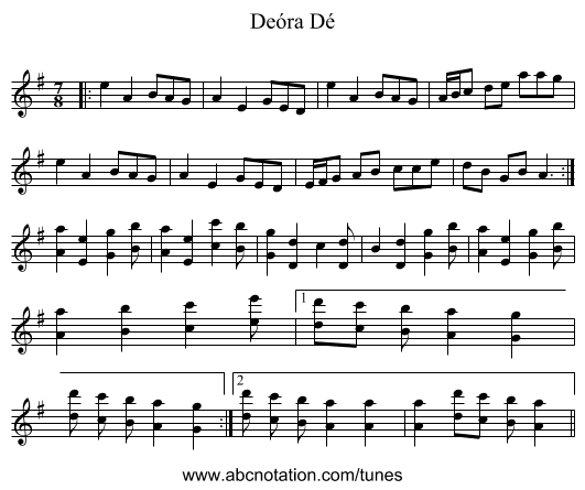 Deóra Dé - staff notation