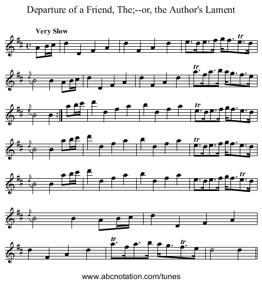 Departure of a Friend, The;--or, the Author's Lament - staff notation