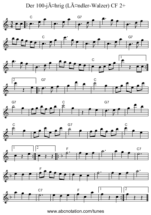 Der 100-jährig (Ländler-Walzer) CF 2+ - staff notation
