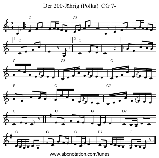 Der 200-J&auml;hrig (Polka)  CG 7- - staff notation