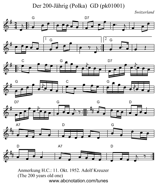 Der 200-Jährig (Polka)  GD (pk01001) - staff notation