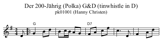 Der 200-J&auml;hrig (Polka) G&D (tinwhistle in D) - staff notation