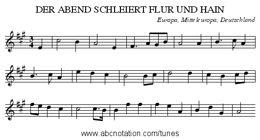 DER ABEND SCHLEIERT FLUR UND HAIN - staff notation
