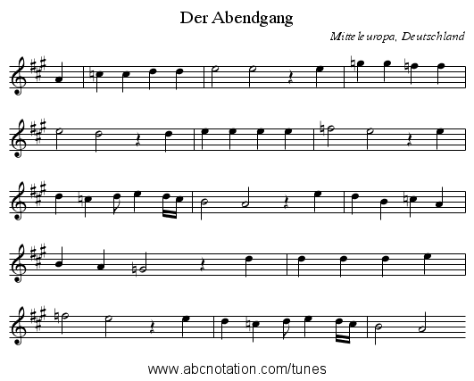 Der Abendgang - staff notation