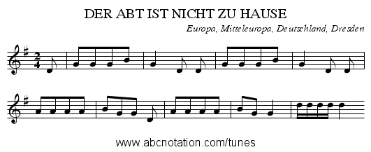 DER ABT IST NICHT ZU HAUSE - staff notation
