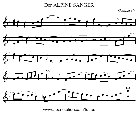 Der ALPINE SANGER - staff notation