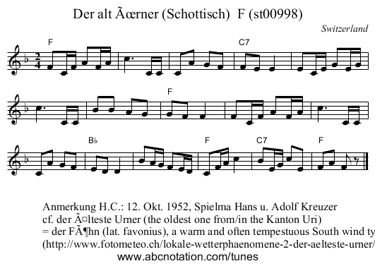 Der alt Ãœrner (Schottisch)  F (st00998) - staff notation