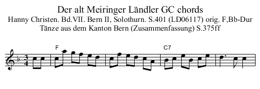 Der alt Meiringer L&auml;ndler GC chords - staff notation