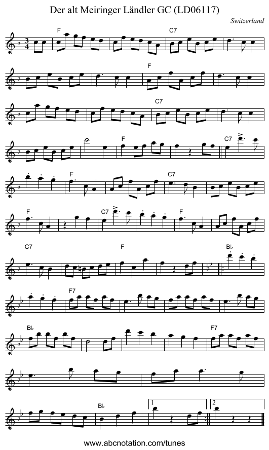 Der alt Meiringer Ländler GC (LD06117) - staff notation