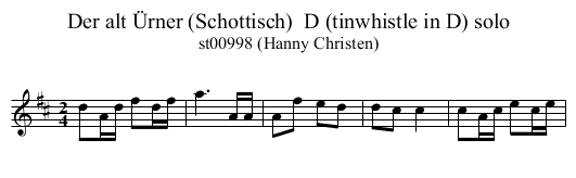 Der alt &Uuml;rner (Schottisch)  D (tinwhistle in D) solo - staff notation