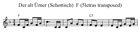 Der alt &Uuml;rner (Schottisch)  F (5letras transposed) - staff notation