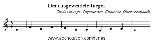 Der ausgeweidete Jaeger - staff notation