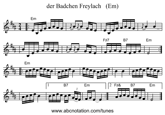 der Badchen Freylach   (Em) - staff notation