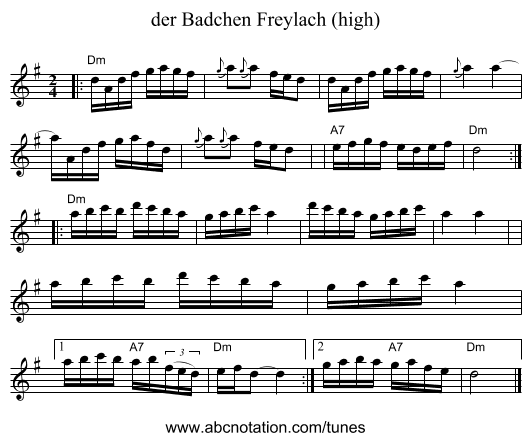 der Badchen Freylach (high) - staff notation