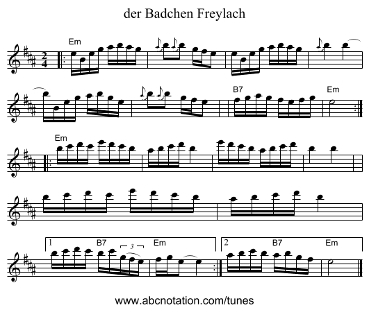 der Badchen Freylach - staff notation
