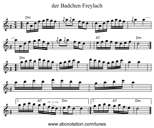 der Badchen Freylach - staff notation
