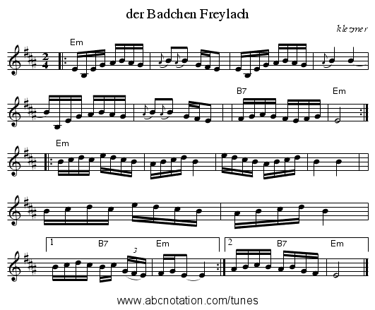 der Badchen Freylach - staff notation