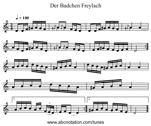 Der Badchen Freylach - staff notation