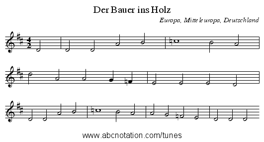 Der Bauer ins Holz - staff notation