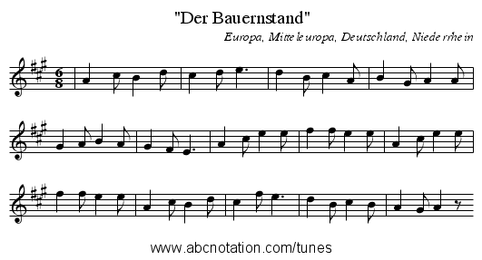 Der Bauernstand - staff notation