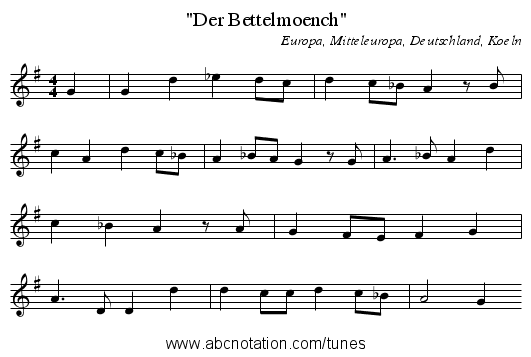 Der Bettelmoench - staff notation