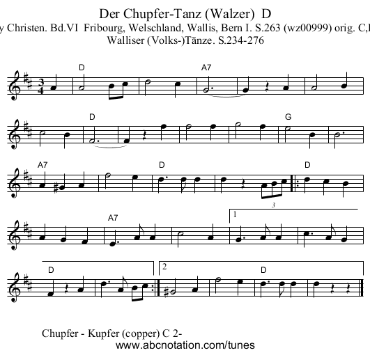 Der Chupfer-Tanz (Walzer) D - staff notation