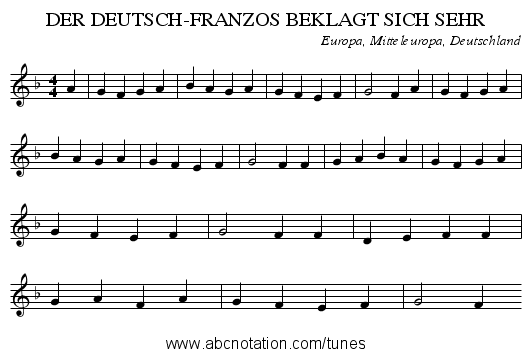 DER DEUTSCH-FRANZOS BEKLAGT SICH SEHR - staff notation