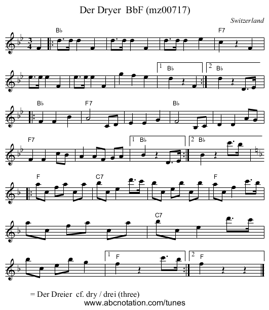 Der Dryer  BbF (mz00717) - staff notation