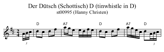 Der D&uuml;tsch (Schottisch) D (tinwhistle in D) - staff notation