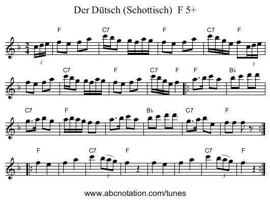 Der D&uuml;tsch (Schottisch)  F 5+ - staff notation