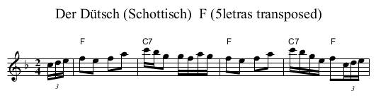 Der D&uuml;tsch (Schottisch)  F (5letras transposed) - staff notation